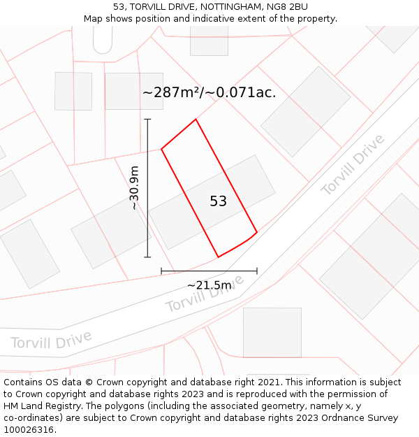 53, TORVILL DRIVE, NOTTINGHAM, NG8 2BU: Plot and title map