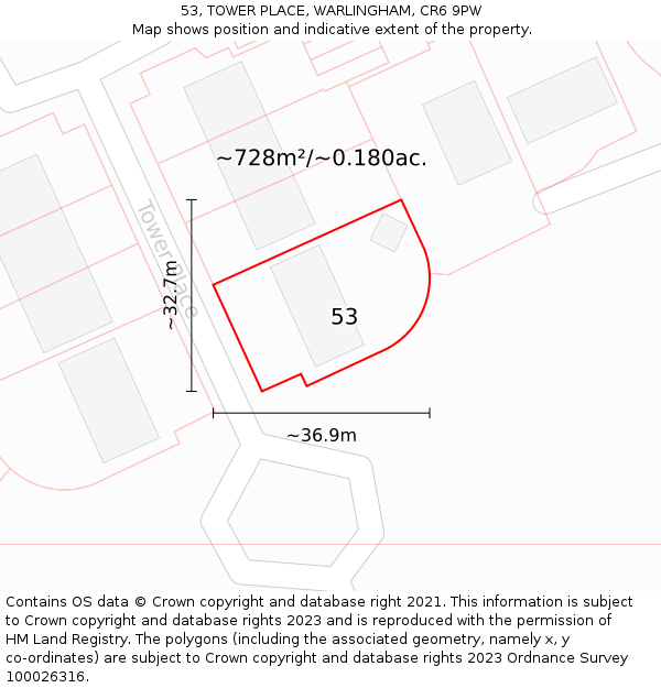 53, TOWER PLACE, WARLINGHAM, CR6 9PW: Plot and title map