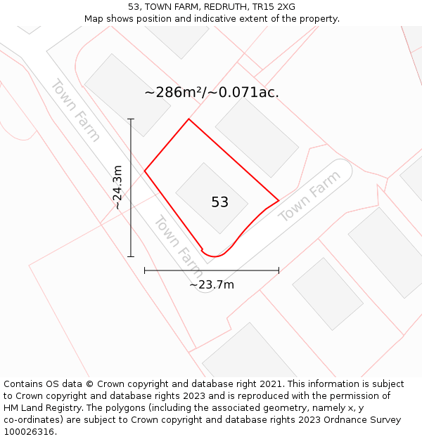 53, TOWN FARM, REDRUTH, TR15 2XG: Plot and title map