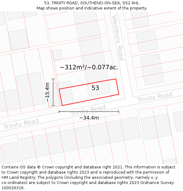 53, TRINITY ROAD, SOUTHEND-ON-SEA, SS2 4HL: Plot and title map