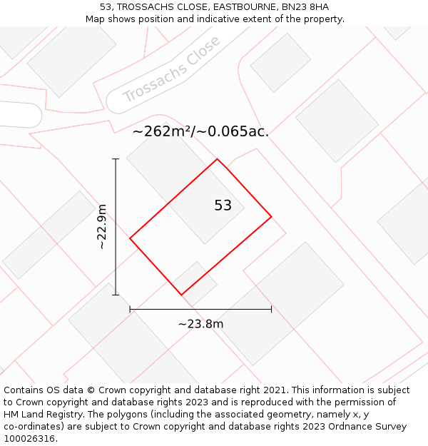 53, TROSSACHS CLOSE, EASTBOURNE, BN23 8HA: Plot and title map