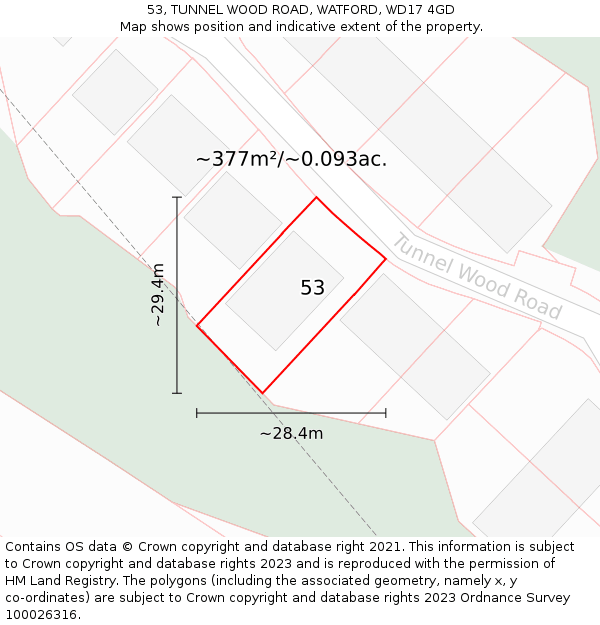 53, TUNNEL WOOD ROAD, WATFORD, WD17 4GD: Plot and title map