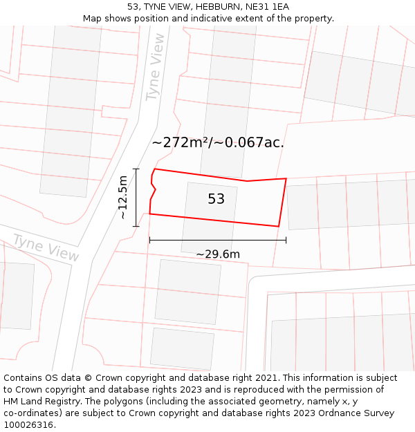 53, TYNE VIEW, HEBBURN, NE31 1EA: Plot and title map