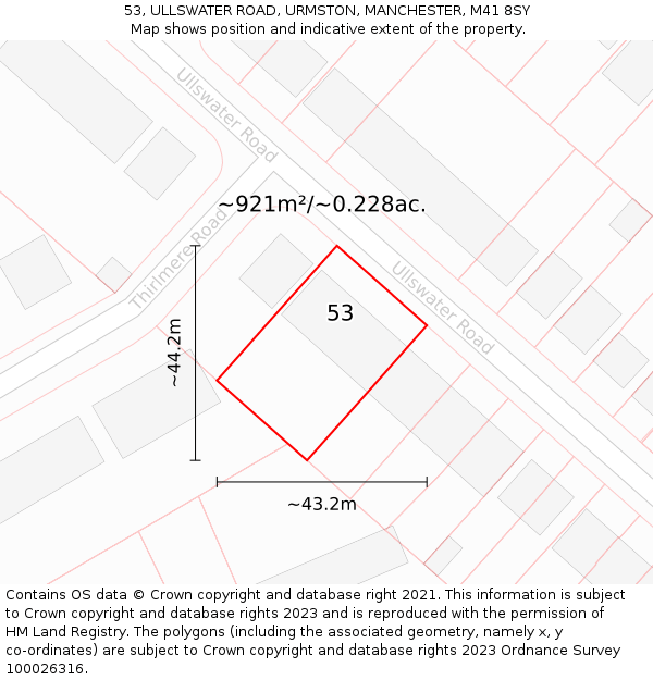 53, ULLSWATER ROAD, URMSTON, MANCHESTER, M41 8SY: Plot and title map