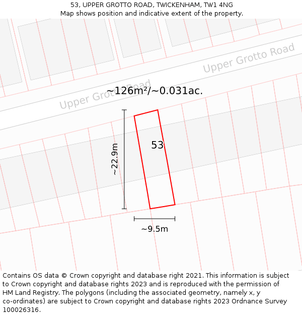 53, UPPER GROTTO ROAD, TWICKENHAM, TW1 4NG: Plot and title map