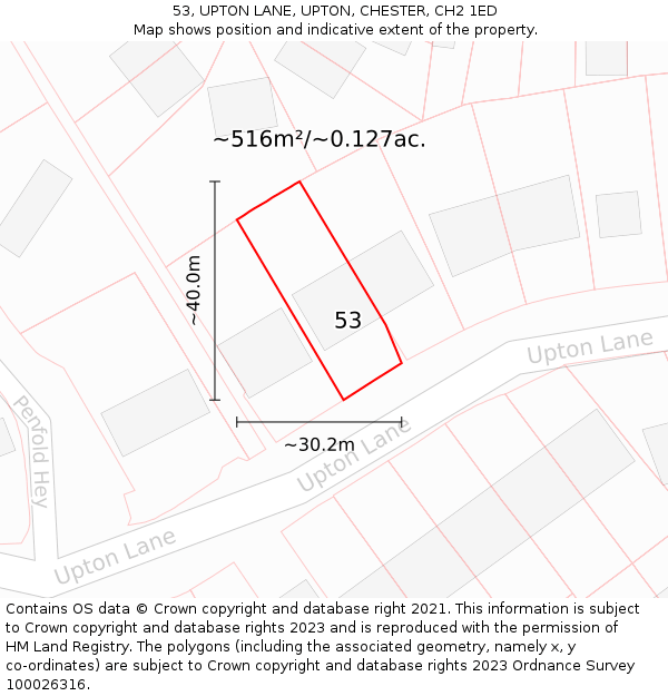 53, UPTON LANE, UPTON, CHESTER, CH2 1ED: Plot and title map