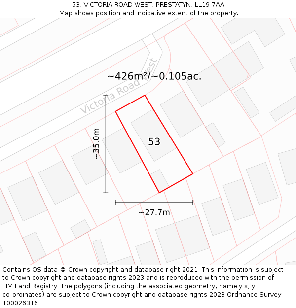 53, VICTORIA ROAD WEST, PRESTATYN, LL19 7AA: Plot and title map