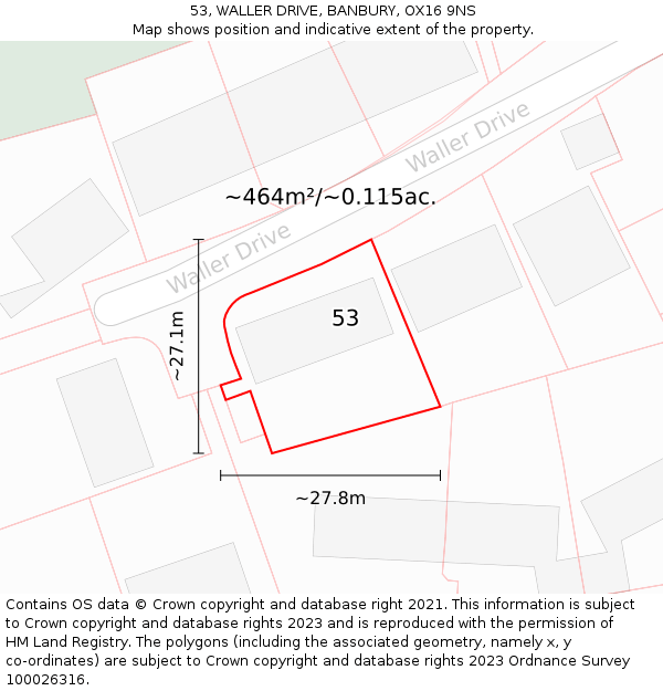 53, WALLER DRIVE, BANBURY, OX16 9NS: Plot and title map