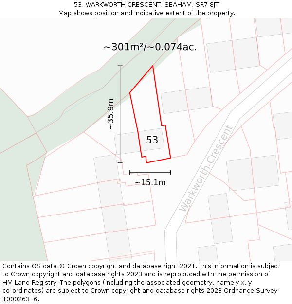 53, WARKWORTH CRESCENT, SEAHAM, SR7 8JT: Plot and title map