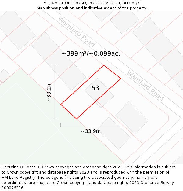 53, WARNFORD ROAD, BOURNEMOUTH, BH7 6QX: Plot and title map