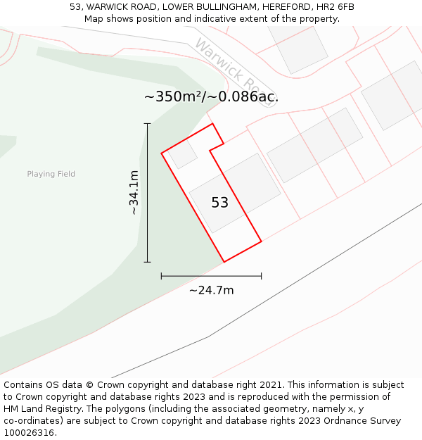 53, WARWICK ROAD, LOWER BULLINGHAM, HEREFORD, HR2 6FB: Plot and title map