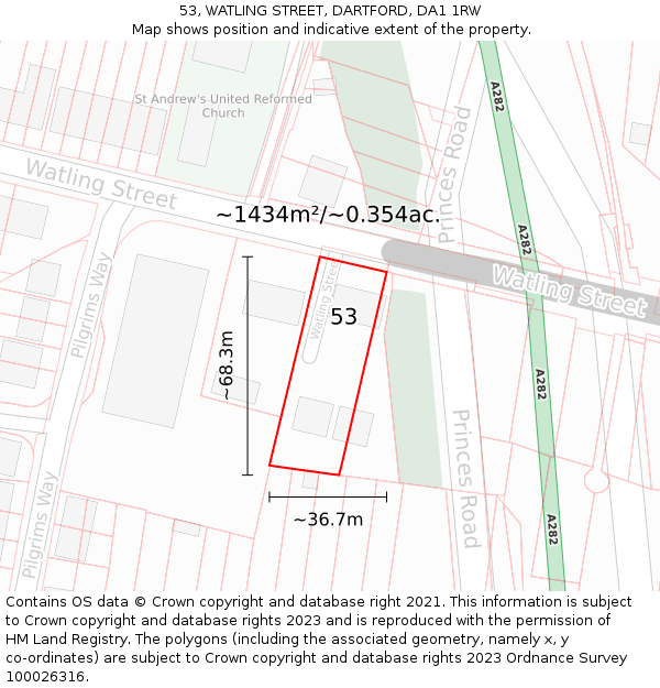 53, WATLING STREET, DARTFORD, DA1 1RW: Plot and title map