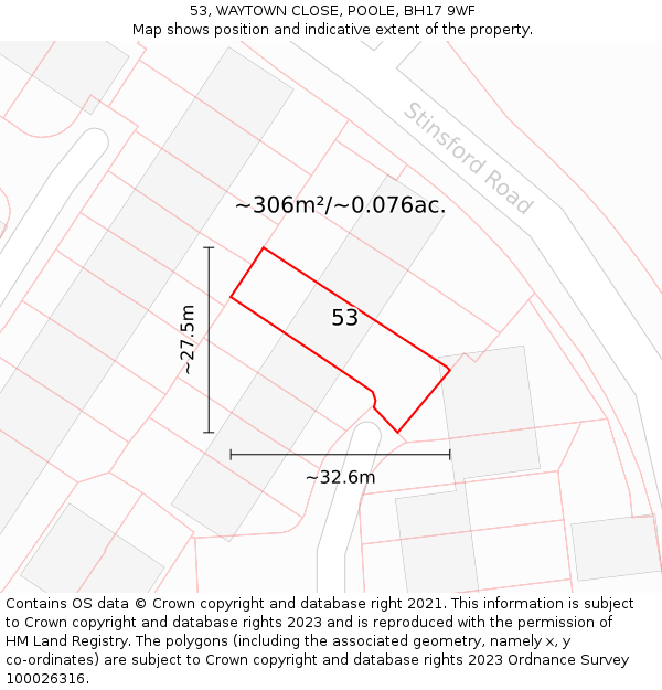 53, WAYTOWN CLOSE, POOLE, BH17 9WF: Plot and title map