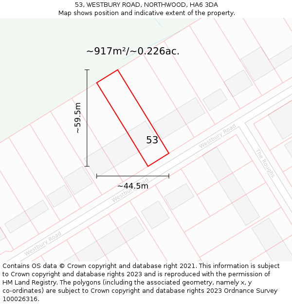 53, WESTBURY ROAD, NORTHWOOD, HA6 3DA: Plot and title map