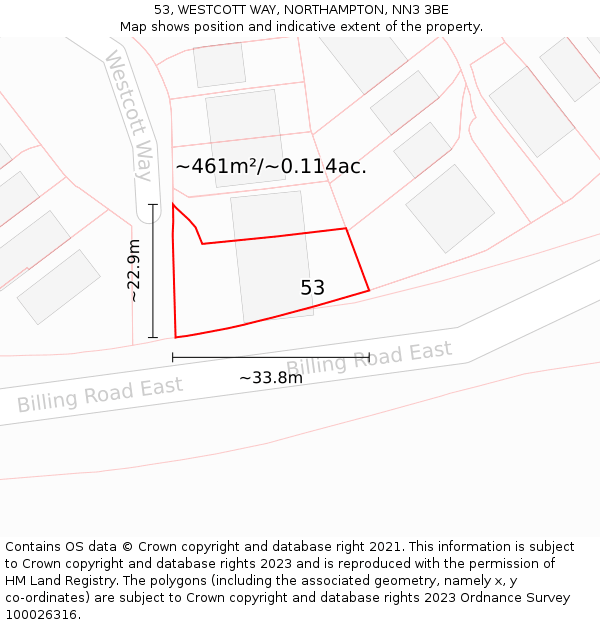 53, WESTCOTT WAY, NORTHAMPTON, NN3 3BE: Plot and title map