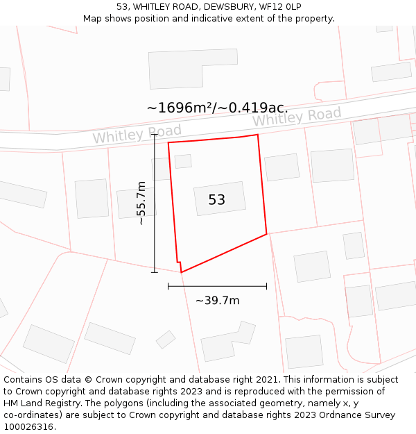 53, WHITLEY ROAD, DEWSBURY, WF12 0LP: Plot and title map