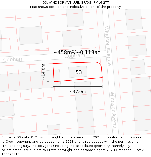 53, WINDSOR AVENUE, GRAYS, RM16 2TT: Plot and title map