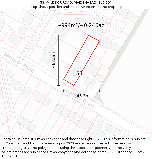 53, WINDSOR ROAD, MAIDENHEAD, SL6 2DN: Plot and title map