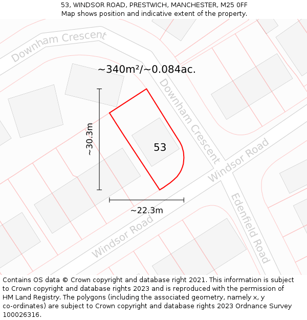 53, WINDSOR ROAD, PRESTWICH, MANCHESTER, M25 0FF: Plot and title map