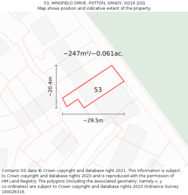 53, WINGFIELD DRIVE, POTTON, SANDY, SG19 2GQ: Plot and title map