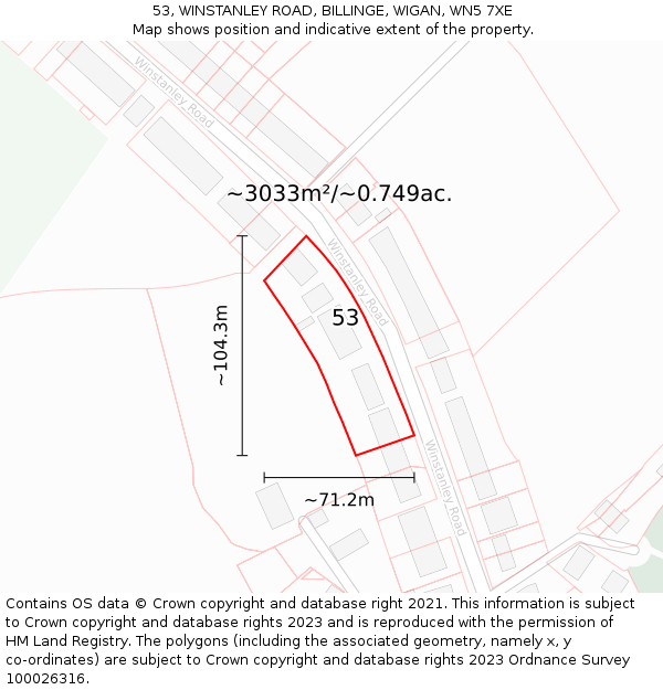 53, WINSTANLEY ROAD, BILLINGE, WIGAN, WN5 7XE: Plot and title map