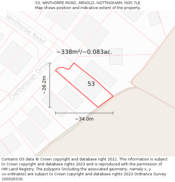 53, WINTHORPE ROAD, ARNOLD, NOTTINGHAM, NG5 7LE: Plot and title map