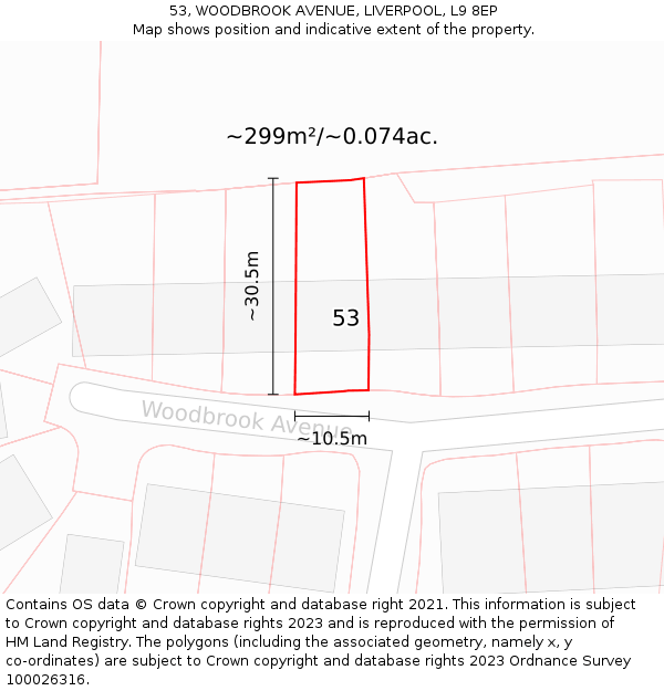 53, WOODBROOK AVENUE, LIVERPOOL, L9 8EP: Plot and title map