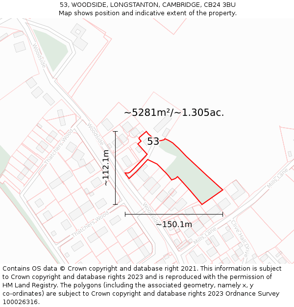 53, WOODSIDE, LONGSTANTON, CAMBRIDGE, CB24 3BU: Plot and title map