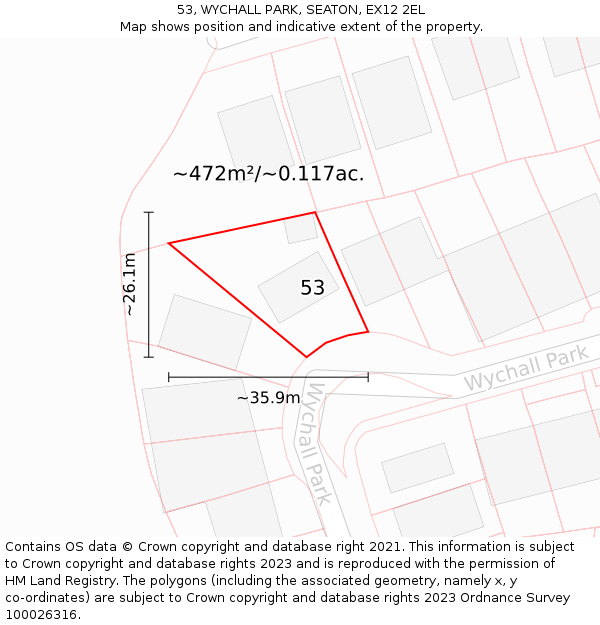 53, WYCHALL PARK, SEATON, EX12 2EL: Plot and title map