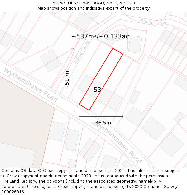 53, WYTHENSHAWE ROAD, SALE, M33 2JR: Plot and title map
