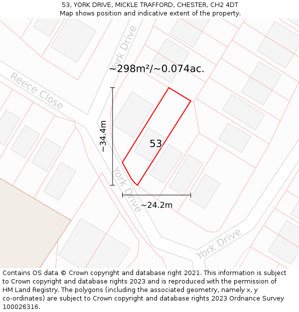 53, YORK DRIVE, MICKLE TRAFFORD, CHESTER, CH2 4DT: Plot and title map