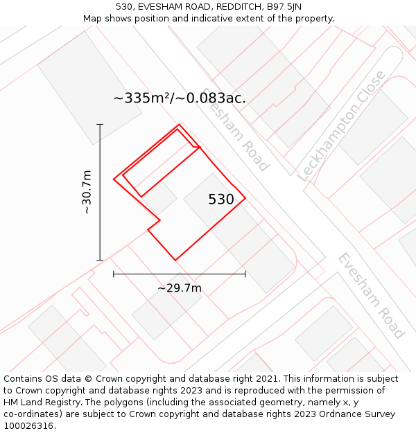 530, EVESHAM ROAD, REDDITCH, B97 5JN: Plot and title map