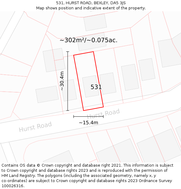 531, HURST ROAD, BEXLEY, DA5 3JS: Plot and title map