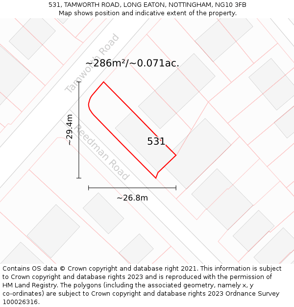 531, TAMWORTH ROAD, LONG EATON, NOTTINGHAM, NG10 3FB: Plot and title map