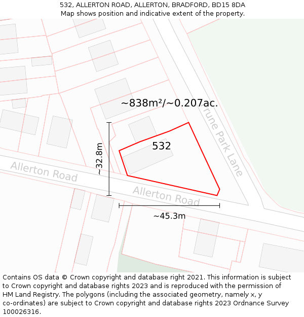 532, ALLERTON ROAD, ALLERTON, BRADFORD, BD15 8DA: Plot and title map