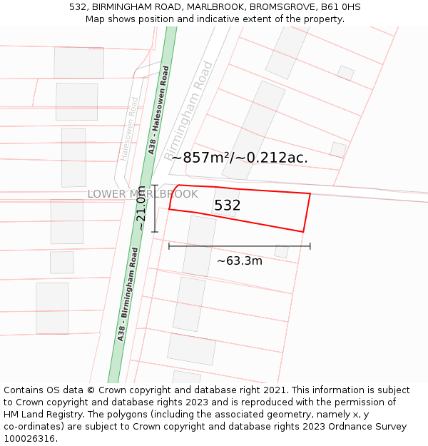 532, BIRMINGHAM ROAD, MARLBROOK, BROMSGROVE, B61 0HS: Plot and title map