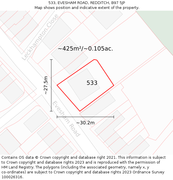 533, EVESHAM ROAD, REDDITCH, B97 5JP: Plot and title map