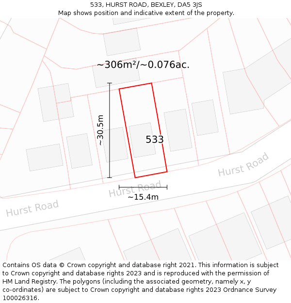 533, HURST ROAD, BEXLEY, DA5 3JS: Plot and title map