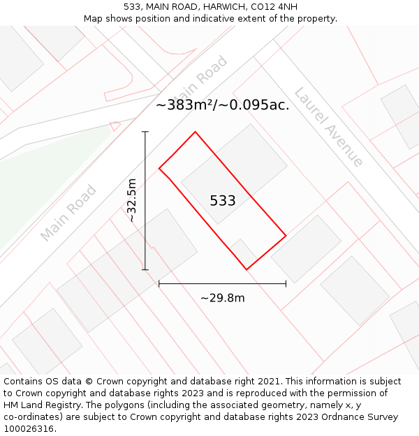 533, MAIN ROAD, HARWICH, CO12 4NH: Plot and title map