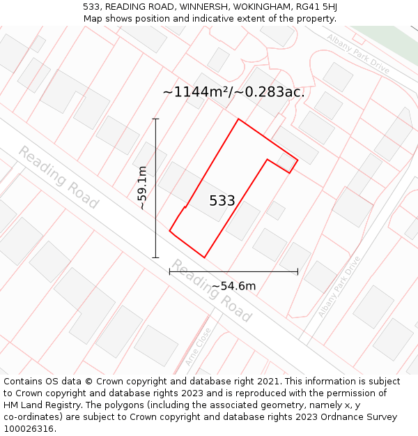 533, READING ROAD, WINNERSH, WOKINGHAM, RG41 5HJ: Plot and title map