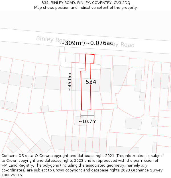 534, BINLEY ROAD, BINLEY, COVENTRY, CV3 2DQ: Plot and title map