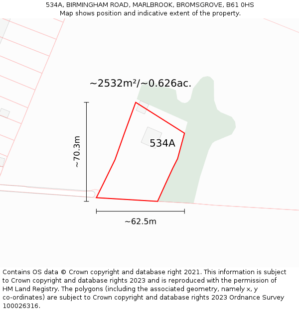 534A, BIRMINGHAM ROAD, MARLBROOK, BROMSGROVE, B61 0HS: Plot and title map