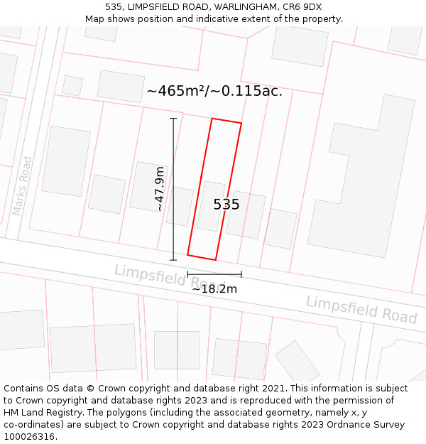 535, LIMPSFIELD ROAD, WARLINGHAM, CR6 9DX: Plot and title map