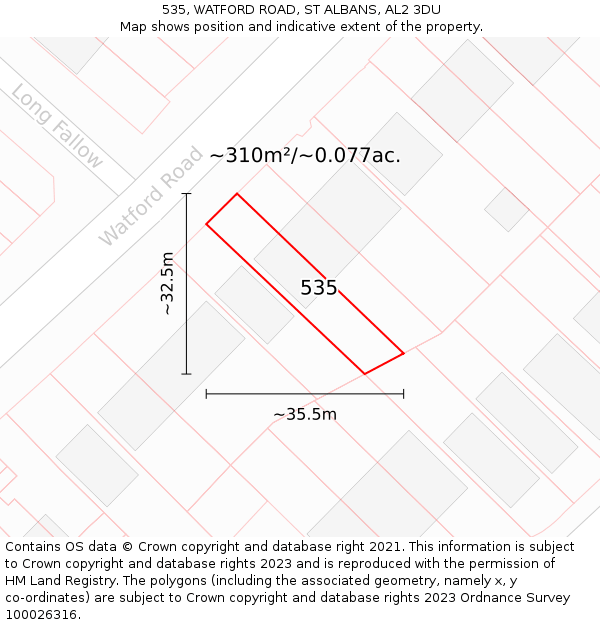 535, WATFORD ROAD, ST ALBANS, AL2 3DU: Plot and title map