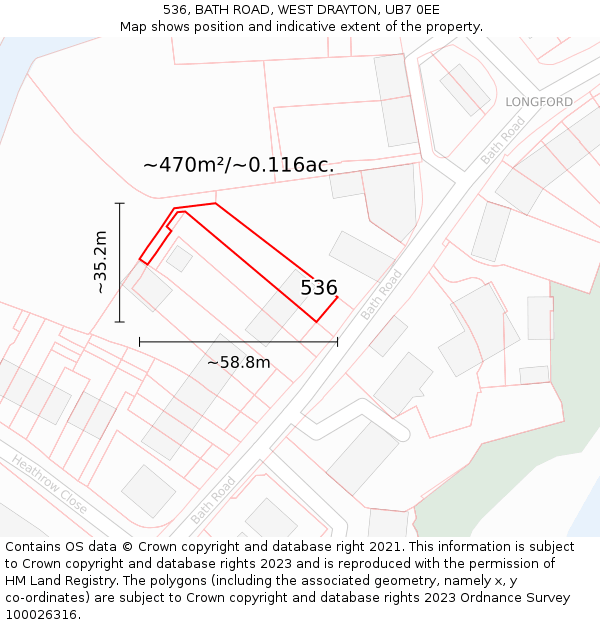 536, BATH ROAD, WEST DRAYTON, UB7 0EE: Plot and title map