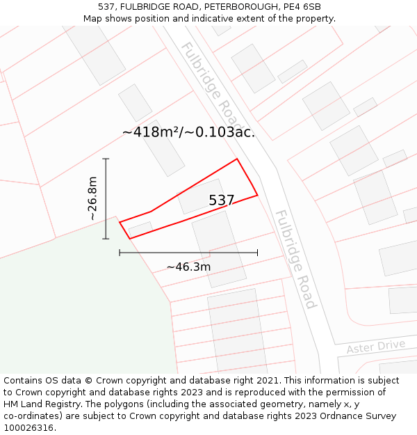 537, FULBRIDGE ROAD, PETERBOROUGH, PE4 6SB: Plot and title map