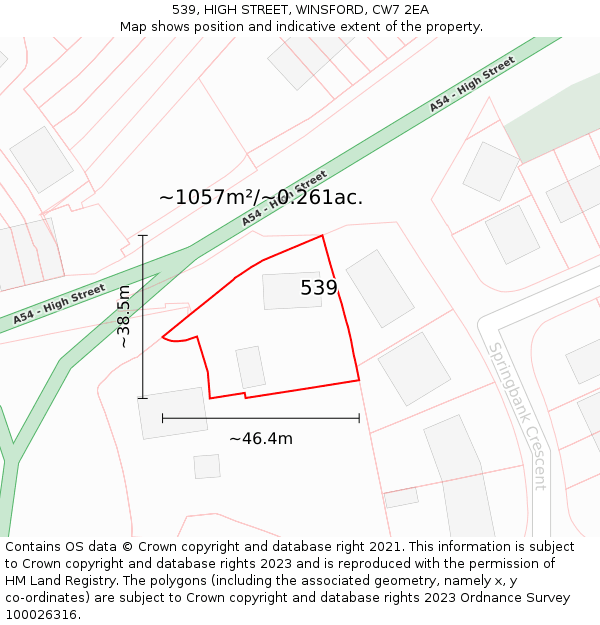 539, HIGH STREET, WINSFORD, CW7 2EA: Plot and title map
