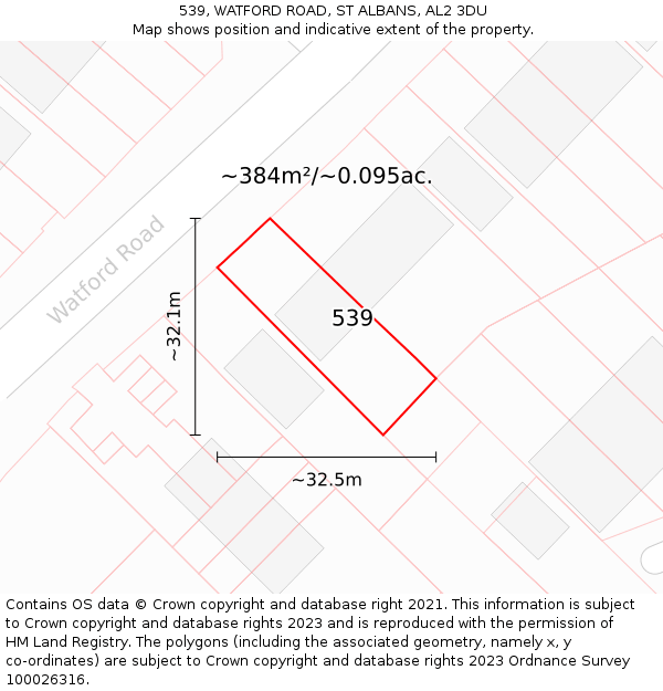 539, WATFORD ROAD, ST ALBANS, AL2 3DU: Plot and title map