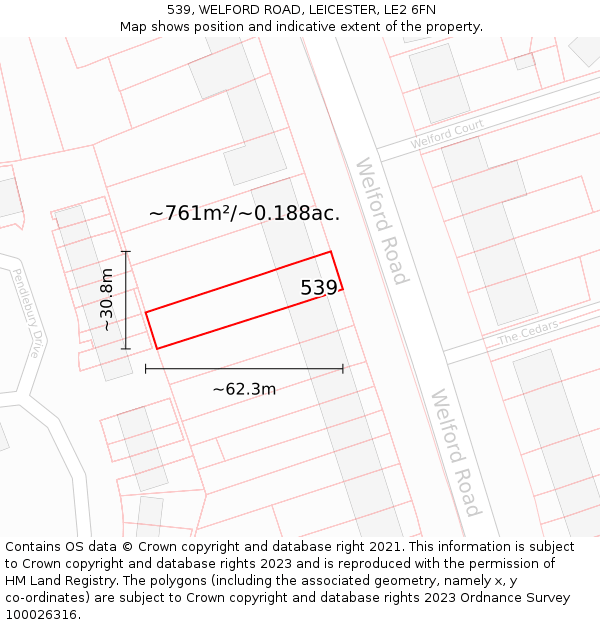 539, WELFORD ROAD, LEICESTER, LE2 6FN: Plot and title map