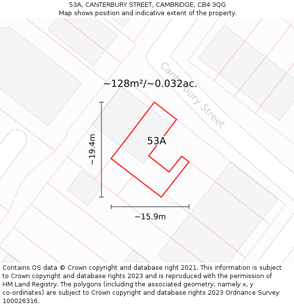 53A, CANTERBURY STREET, CAMBRIDGE, CB4 3QG: Plot and title map